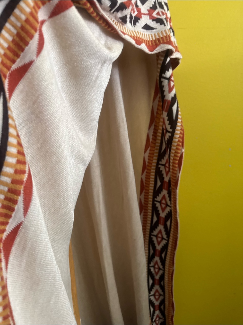 Cream Poncho with Geometric/Aztec Accents - Picture 4 of 6